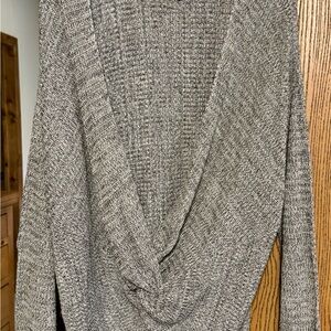 a.n.a Gray Deep V-Neck Knotted Knit Sweater